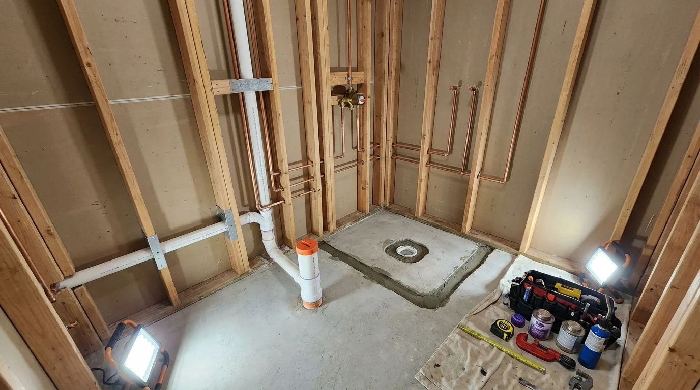 Bathroom rough-in plumbing during remodel by Johns Plumbing LLC in Punta Gorda