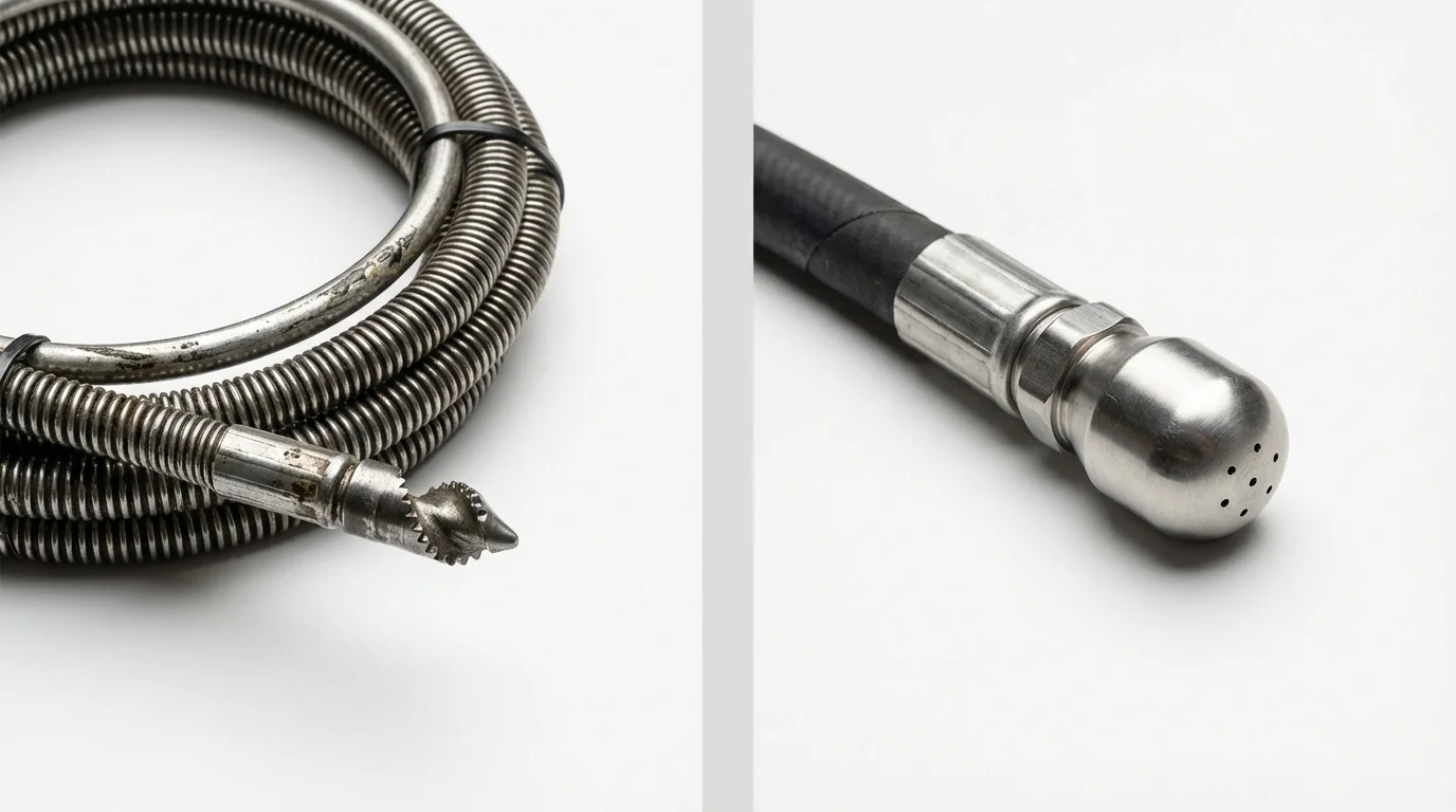 Drain snake cable and hydro jetting nozzle used for drain cleaning in Punta Gorda, FL